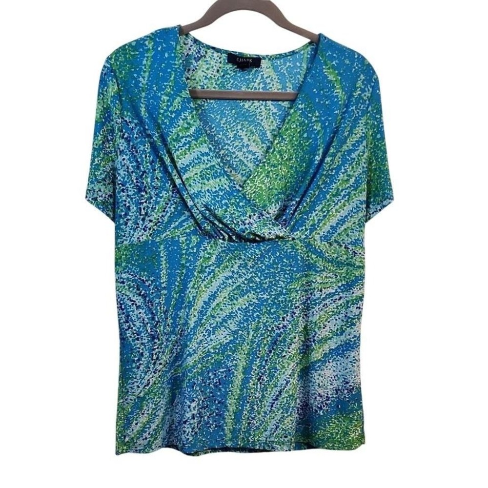 Chaps Blue and Green Women's Blouse 1X EUC